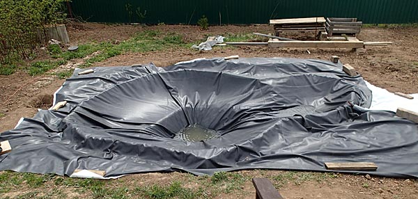 Весь
      пруд покрыт чёрной бутилкаучуковой плёнкой без склеивания