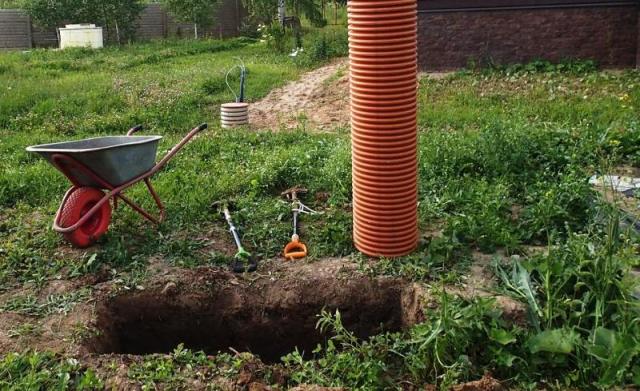 Оранжевый
      дренажный колодец диаметром 315мм и яма для колодца. Это будет
      фильтр.