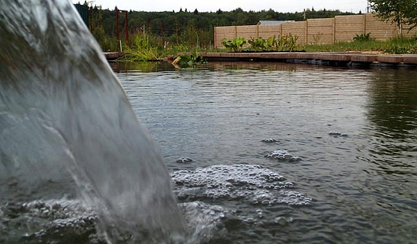 Вид
      пруда вдоль воды со стороны водопада